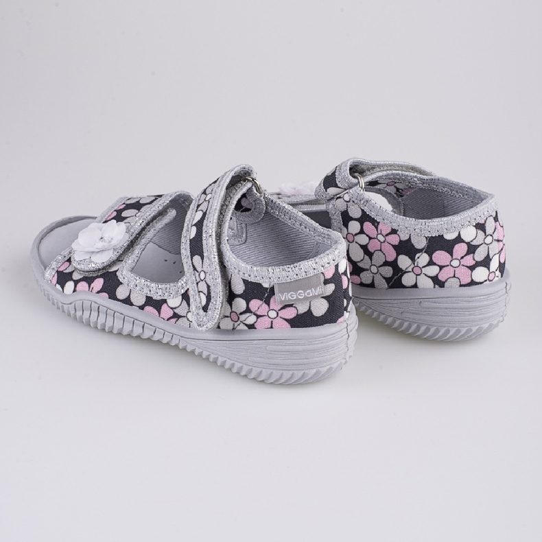 Hausschuhe für Mädchen Viggami Emilka Blumen navy blau mehrfarbig 1