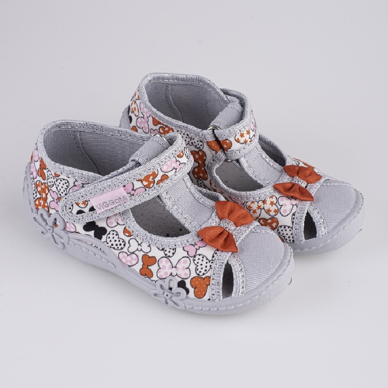 Hausschuhe für Mädchen Viggami Marysia Schleifen grau 1
