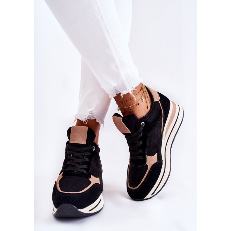 PS1 Damen Wildleder Sportschuhe Schwarz und Beige Elisse 2