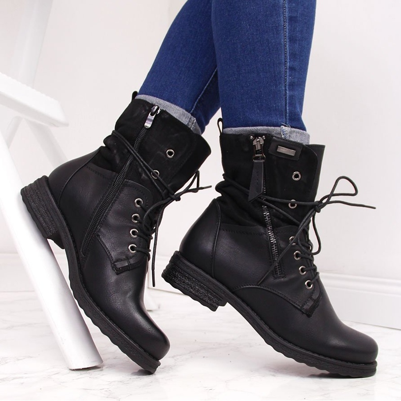 Damenschnürer mit Reißverschluss, schwarz Jezzi 1