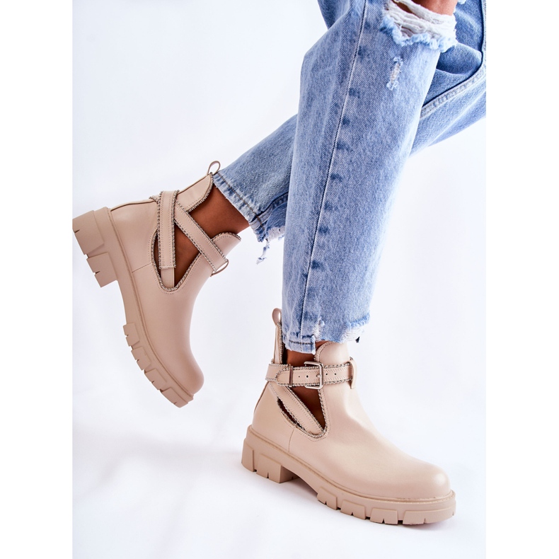 PG1 Damen Lederstiefel mit Nieten Beige Clares 2