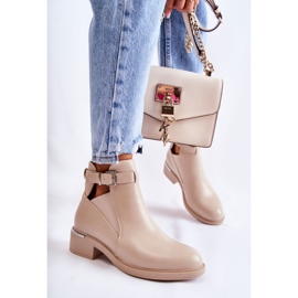 PG1 Eco-Leder-Stiefel für Damen mit flachem Absatz Beige Marla 1