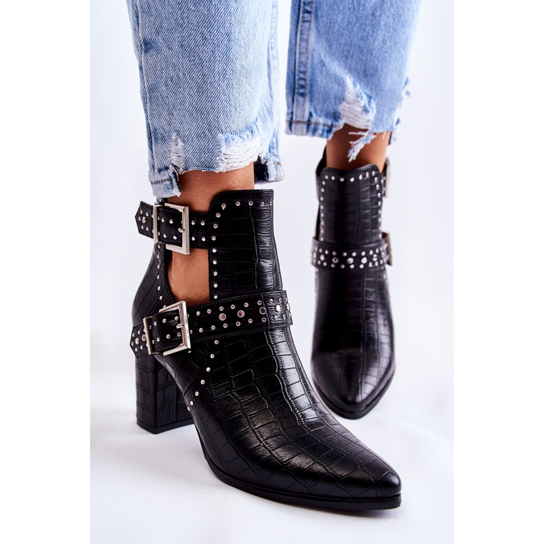 WJ2 Damenstiefel auf Ferse mit Strass Schwarz Kelin 1