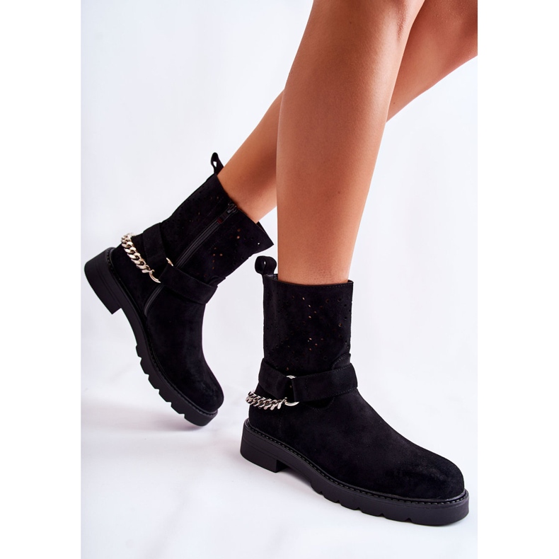 Durchbrochene Booties mit einem Reißverschluss mit einer Kette Schwarz Chantelle 1