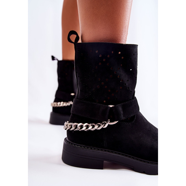 Durchbrochene Booties mit einem Reißverschluss mit einer Kette Schwarz Chantelle 2