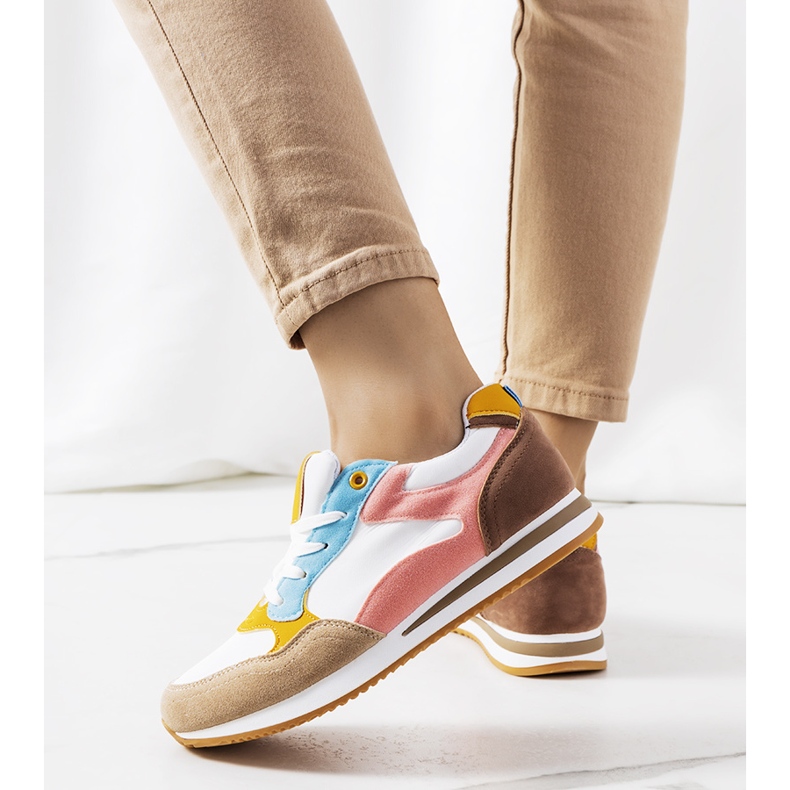 Weiße und braune Turnschuhe für Kindler-Damen rosa 1