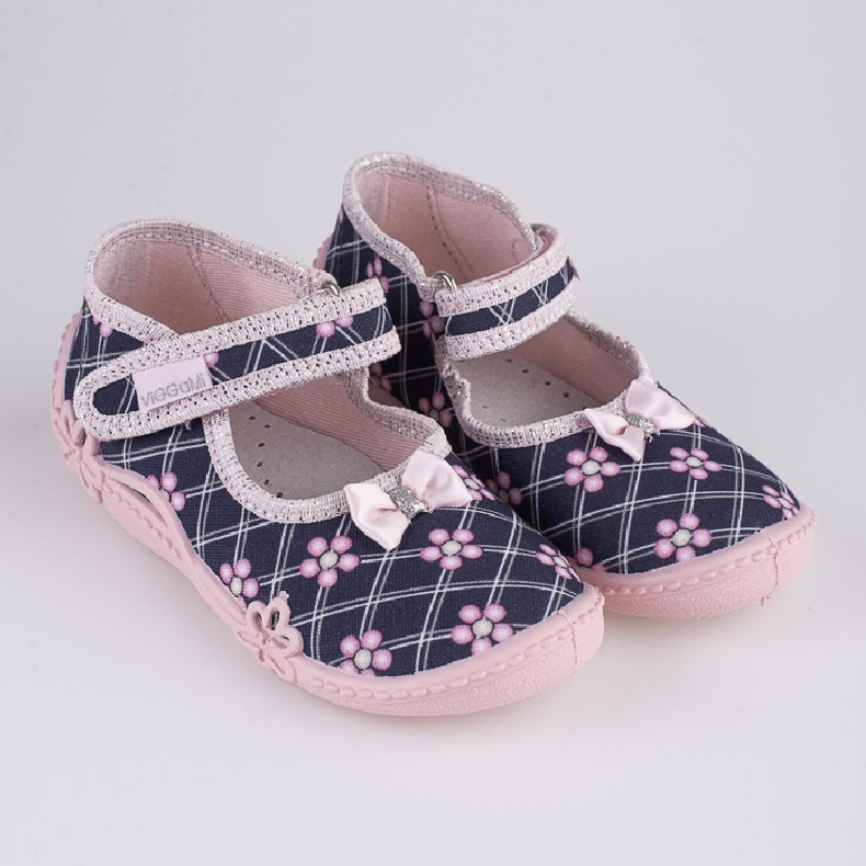 Hausschuhe für Mädchen mit Viggami-Inka-Aufdruck marineblau rosa 1