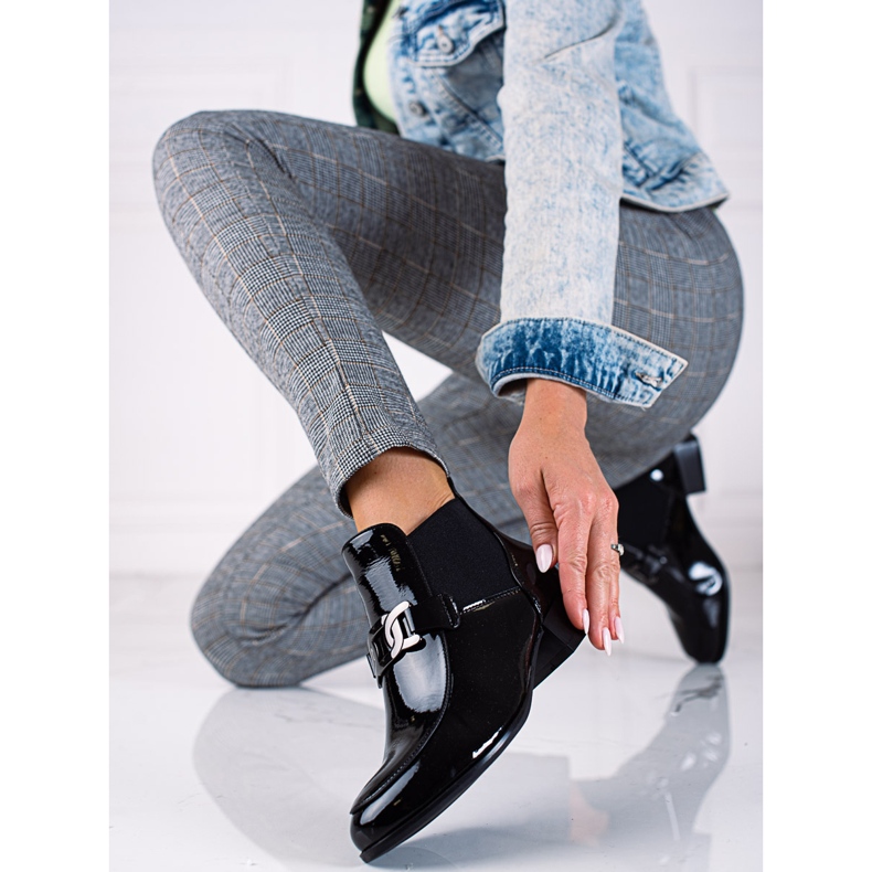 W. Potocki Potocki Jodhpur-Stiefel für Damen aus lackiertem Öko-Leder schwarz 1