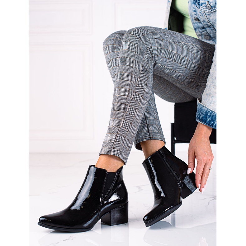 SHELOVET Schwarz lackierte Chelsea Boots von Sergio Leone mit hohem Absatz 1