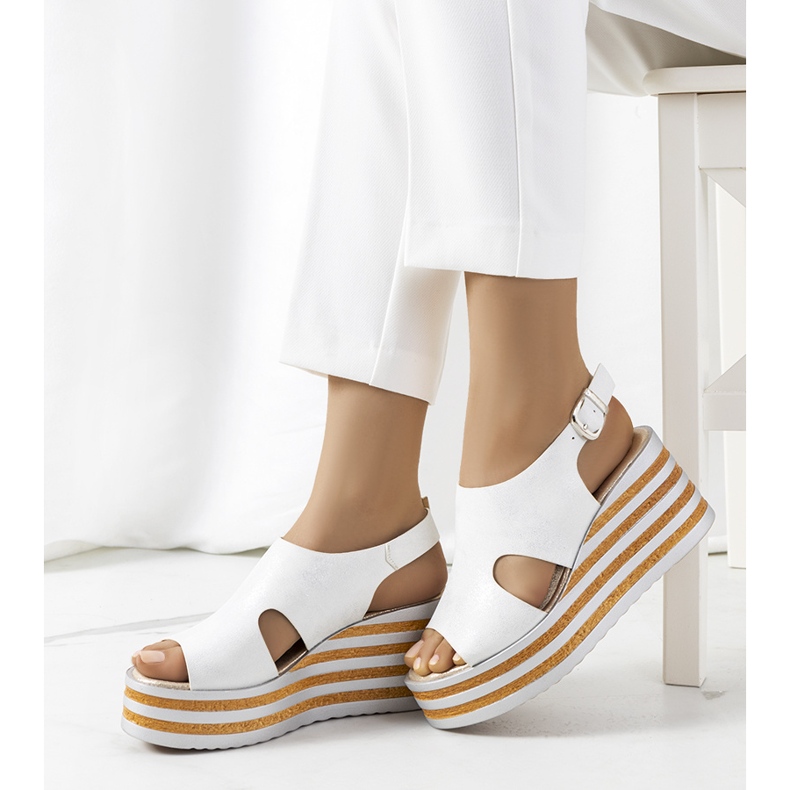 Silberne Keilsandalen Corrine weiß 1