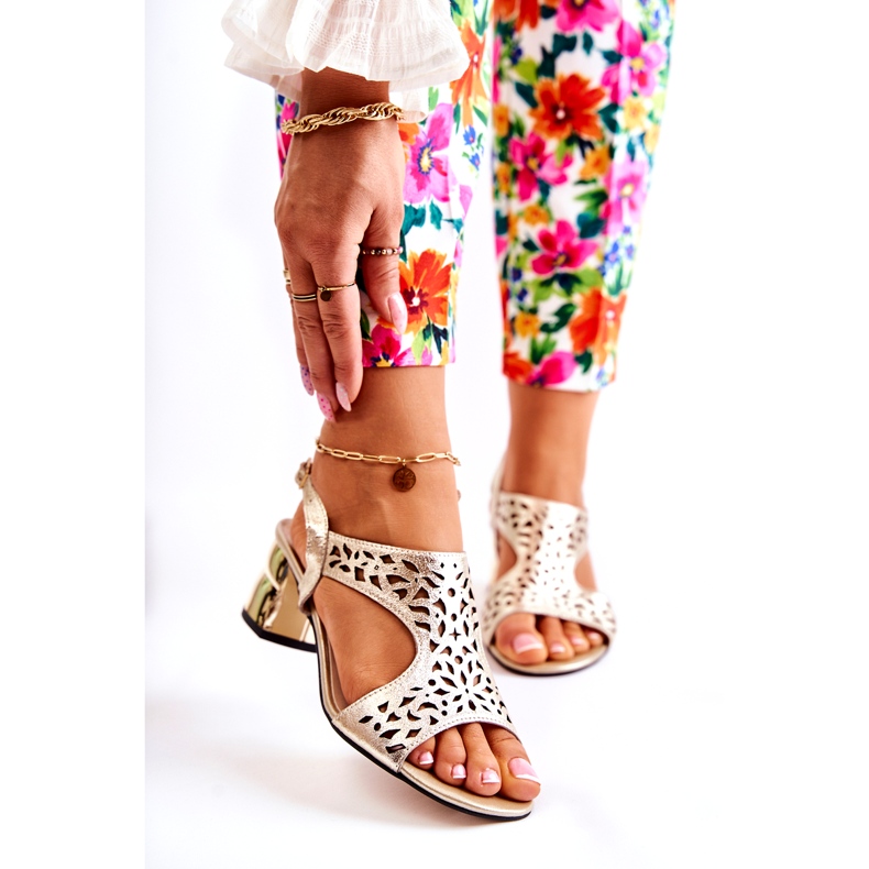 PA2 Durchbrochene Ledersandalen auf High Heels Golden Salvio 1