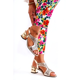 PA2 Durchbrochene Ledersandalen auf High Heels Golden Salvio 2