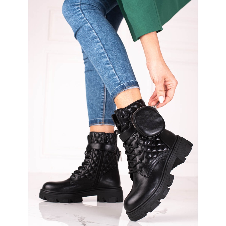 Schwarze, gesteppte Damentaschen von Shelovet mit Klettverschlusstasche 1