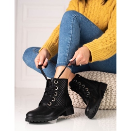 Schwarzer Shelovet Damen-Schnürstiefel mit Steppung 1