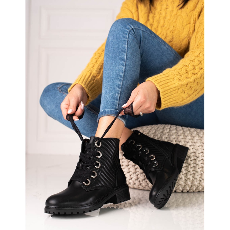 Schwarzer Shelovet Damen-Schnürstiefel mit Steppung 1