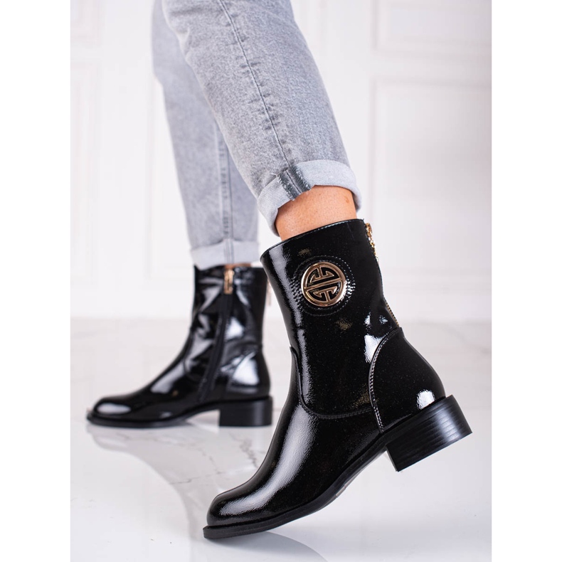 Lackierte hohe Stiefel Shelovet schwarz 1