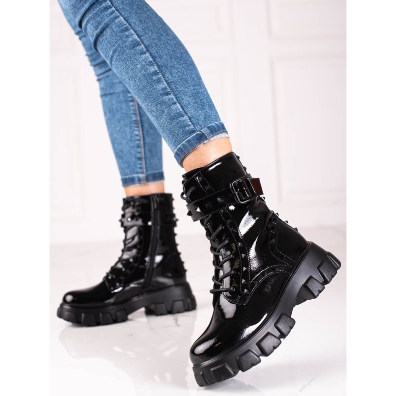 Schwarze Shelovet-Damentaschen mit Nieten, lackiert 1