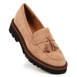 Damen-Loafer aus Wildleder mit beigen Vinceza-Fransen 1