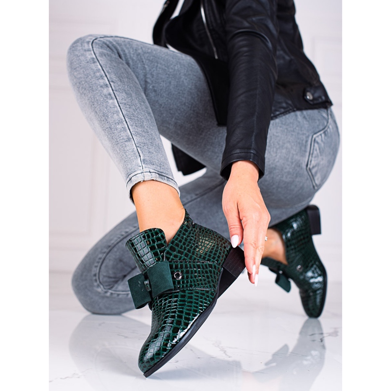 W. Potocki Potocki Damenstiefeletten mit flachen grünen Absätzen 1