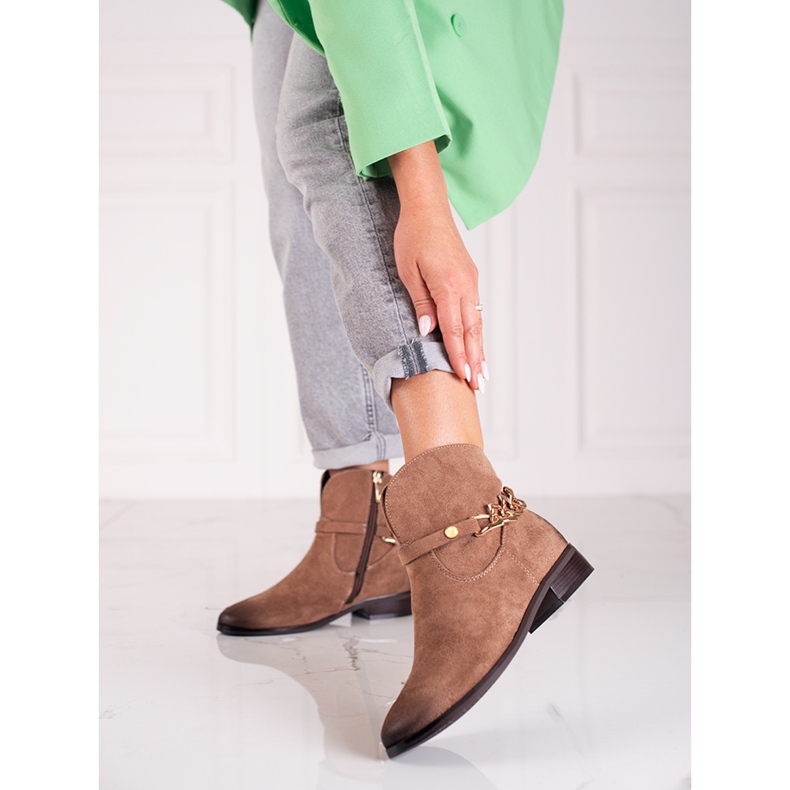 W. Potocki Potocki Damenstiefel, Cowboystiefel mit Kette braun 1