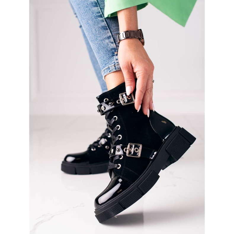 Schwarze Shelovet Damentaschen mit dekorativen Schnallen 1