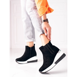 Sportliche Damenstiefel auf dem Shelovet-Keil aus ökologischem Wildleder schwarz 1