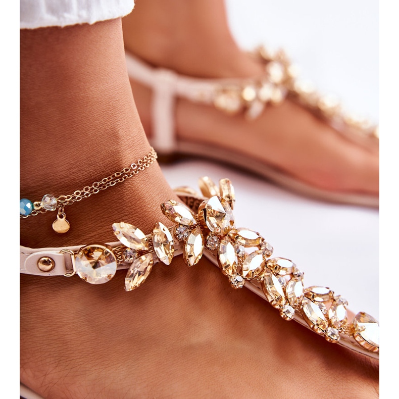 PG2 Damensandalen Flip-Flops mit dekorativem Gürtel Beige Daylight 4