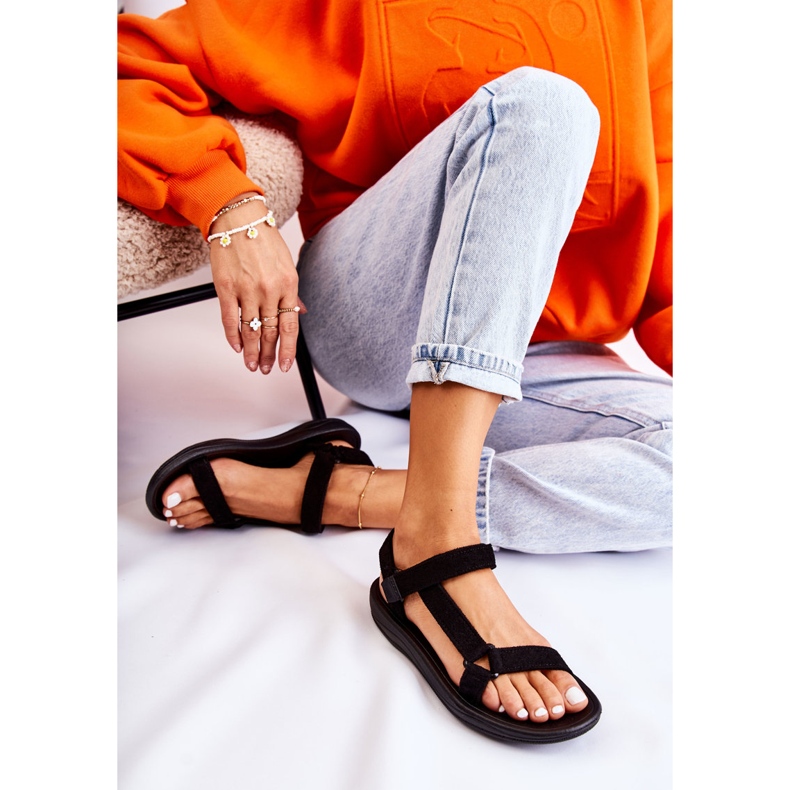 Frauen Wildleder Sport schwarze Sandalen 4