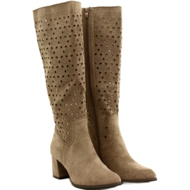 M.Daszyński Durchbrochene Stiefel auf einer Stange Beige SA156-10 2