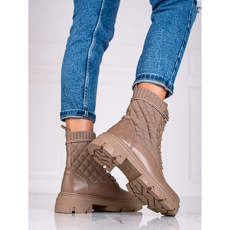 Gesteppte Damentaschen mit Schnürung von Shelovet beige braun 1