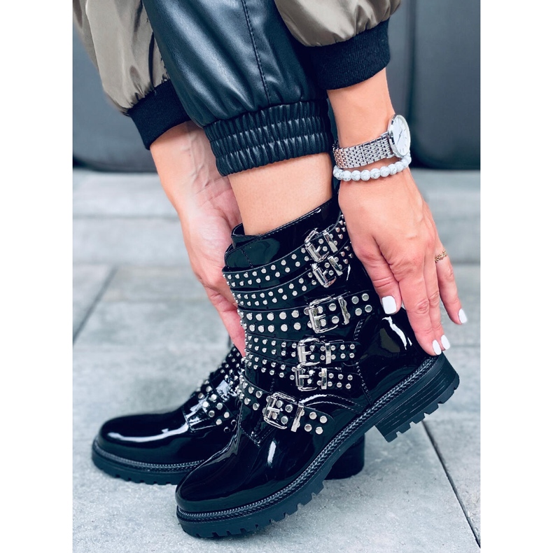 Lackierte Stiefel mit Tatum Black Mirror Nieten schwarz 2