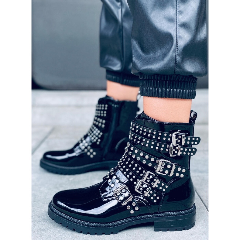 Lackierte Stiefel mit Tatum Black Mirror Nieten schwarz 1