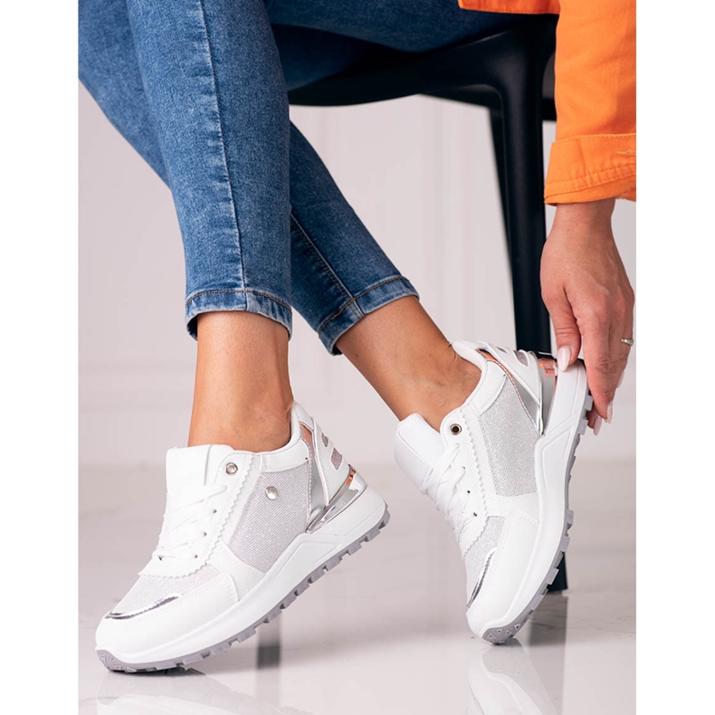 Weißer Shelovet Damen Sportschuh mit Glitzer 1