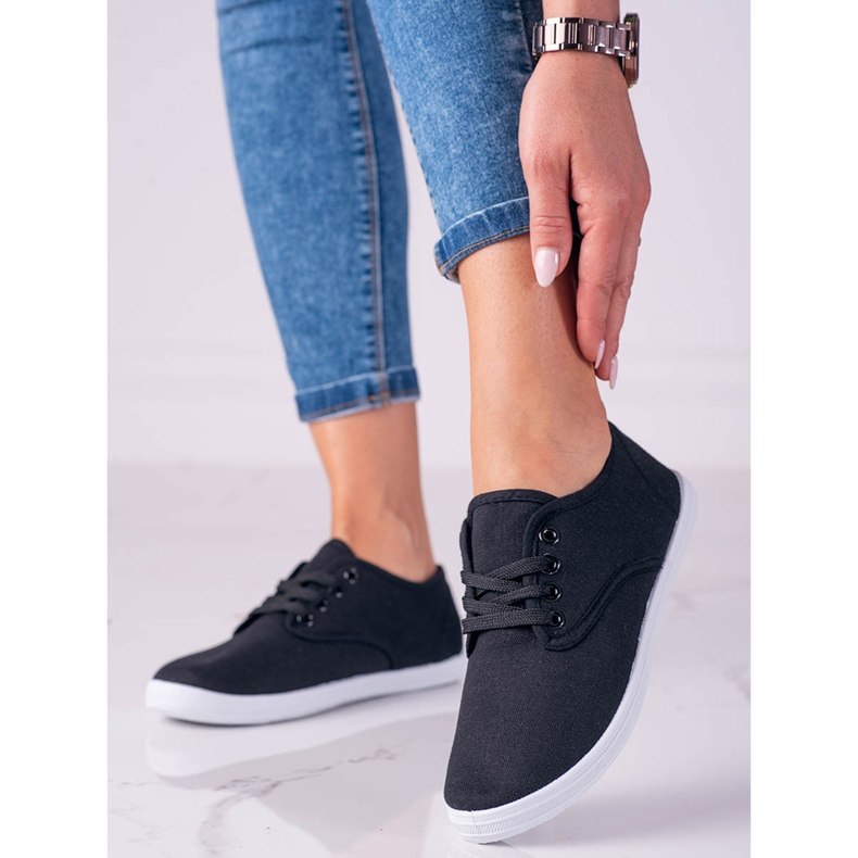 Leichte Shelovet-Sneakers aus schwarzem Stoff für Damen 1