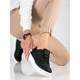 Klassische sportliche Shelovet-Sneaker für Damen aus ökologischem Leder, schwarz 2