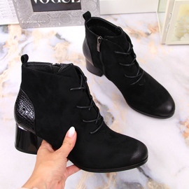 Damenstiefel, isoliert geschnürt Öko-Wildleder schwarz Potocki 1