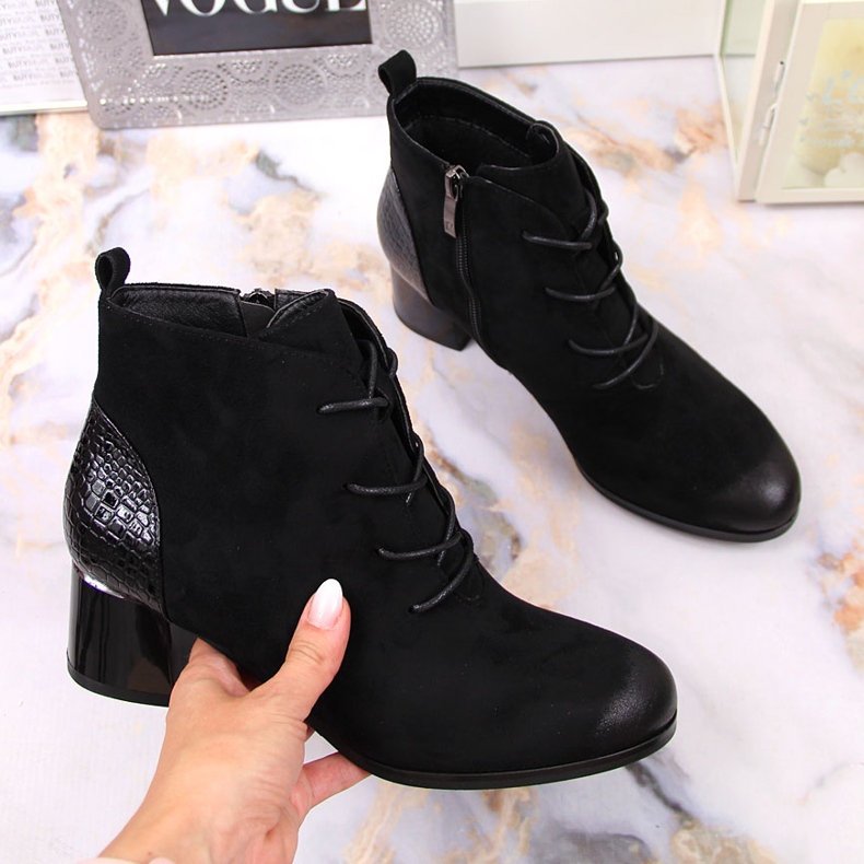 Damenstiefel, isoliert geschnürt Öko-Wildleder schwarz Potocki 1