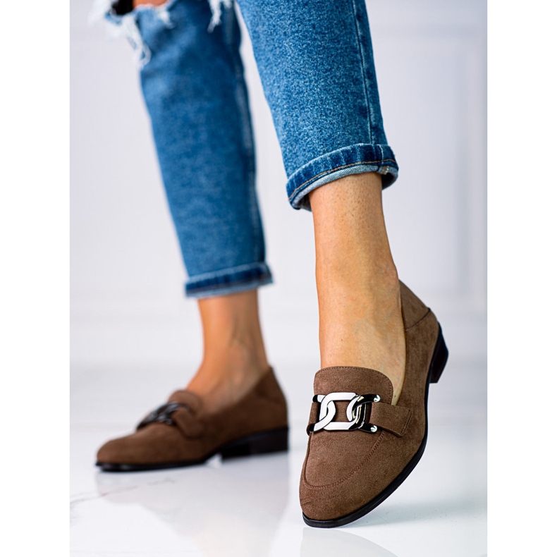 Eleganter Damenmokassin mit Kette Vinceza braun 1