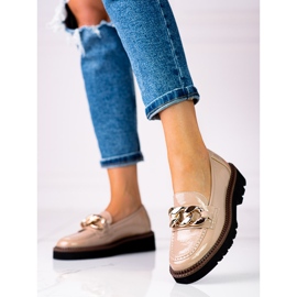 Damen-Slipper auf der Vinceza-Plattform aus ökologischem Lackleder beige braun 1