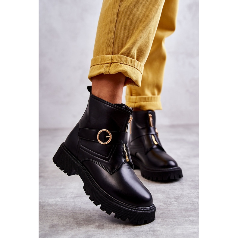 FD1 Warme Stiefel aus schwarzem Leder mit Reißverschluss Verina 2