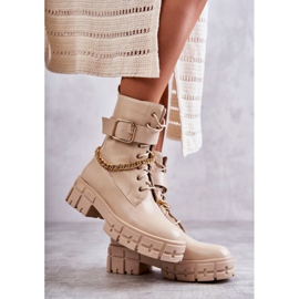 PG1 Modischer Arbeiterstiefel mit Kette Beige Solesso 1