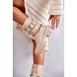 PG1 Modischer Arbeiterstiefel mit Kette Beige Solesso 2