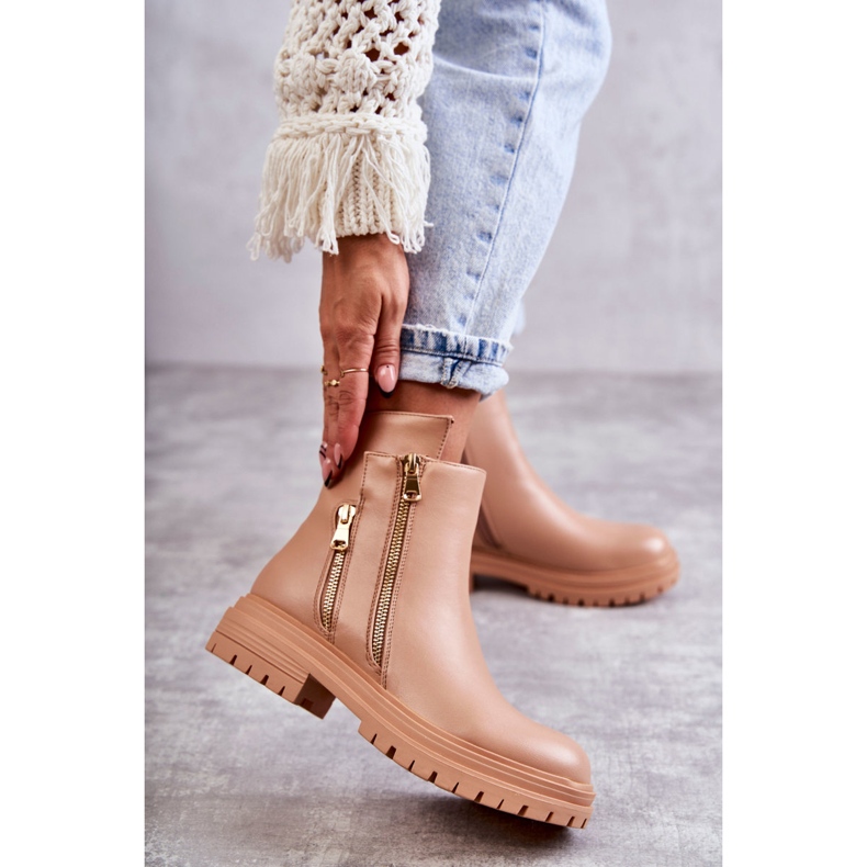 PG1 Damen Lederstiefel mit Reißverschluss Beige Navarra 1