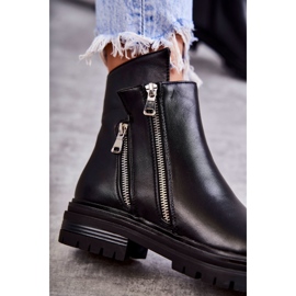 PG1 Damen Lederstiefel mit Reißverschluss Schwarz Navarra 1