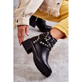 PG1 Damenstiefel aus Leder mit dekorativen Nieten Schwarz Sanchez 1