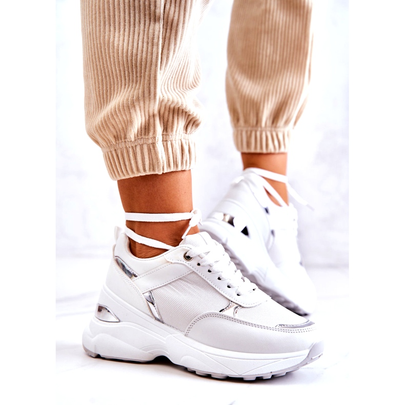 PG1 Glänzende Sportschuhe für Damen mit Keilabsatz, weiße Aktivität 3