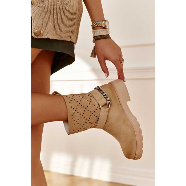 Durchbrochene Booties mit einem Reißverschluss beige Chantelle-Kette 2