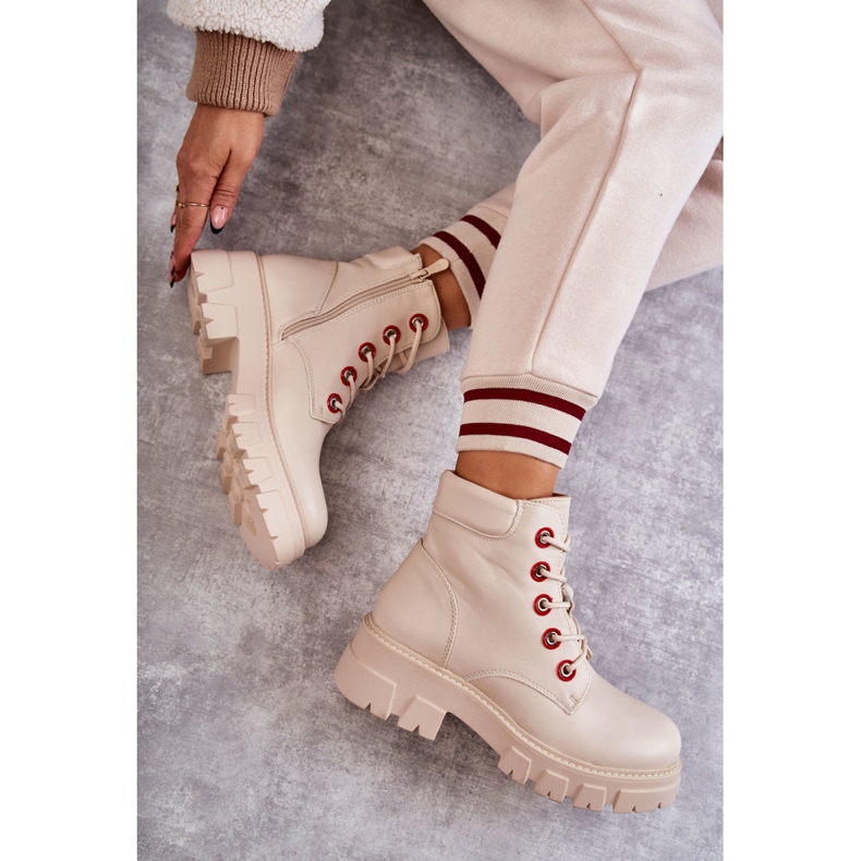 PG1 Lederstiefel-Arbeiter auf beigem Messa-Reißverschluss 1