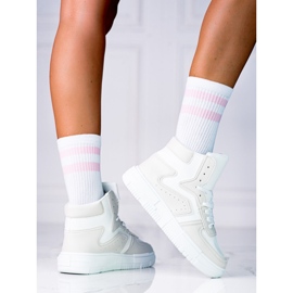 High Shelovet Damen-Sneaker aus ökologischem weißem und grauem Leder 1