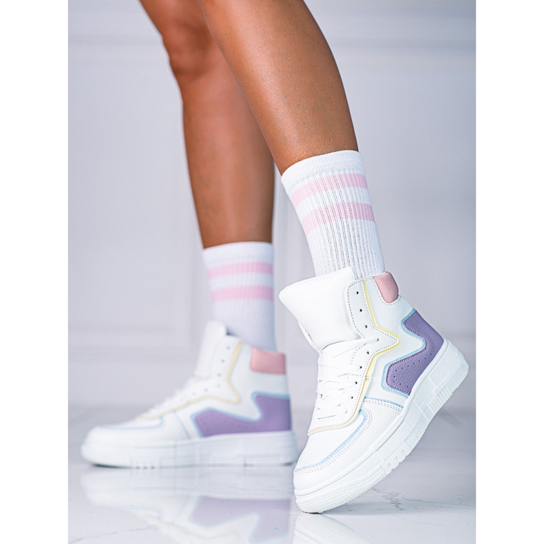 High Shelovet Damen-Sneaker aus ökologischem Leder in Weiß und Lila mehrfarbig 1
